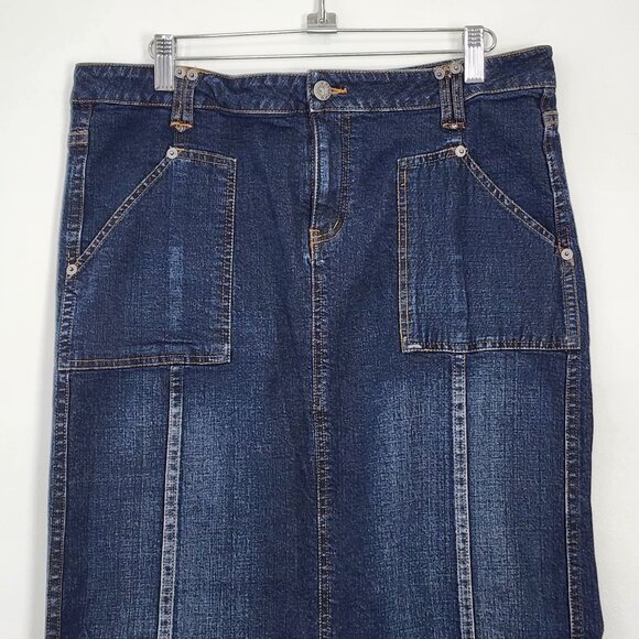 Y2K Nautica Womens Jean Skirt Maxi Stretch Denim Size 10 Dark Wash VTG 00s - Picture 2 of 10